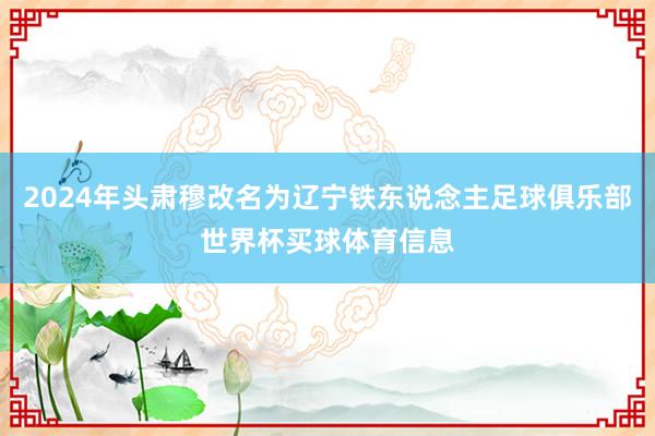 2024年头肃穆改名为辽宁铁东说念主足球俱乐部世界杯买球体育信息